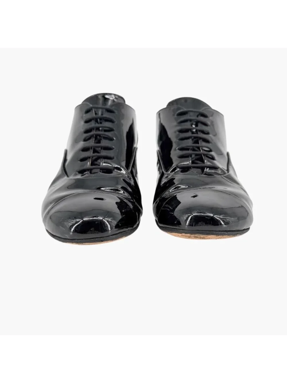 Chanel CC Camellia Flower Patent Oxford Heels Black Leather Size 37 US 6-6.5
